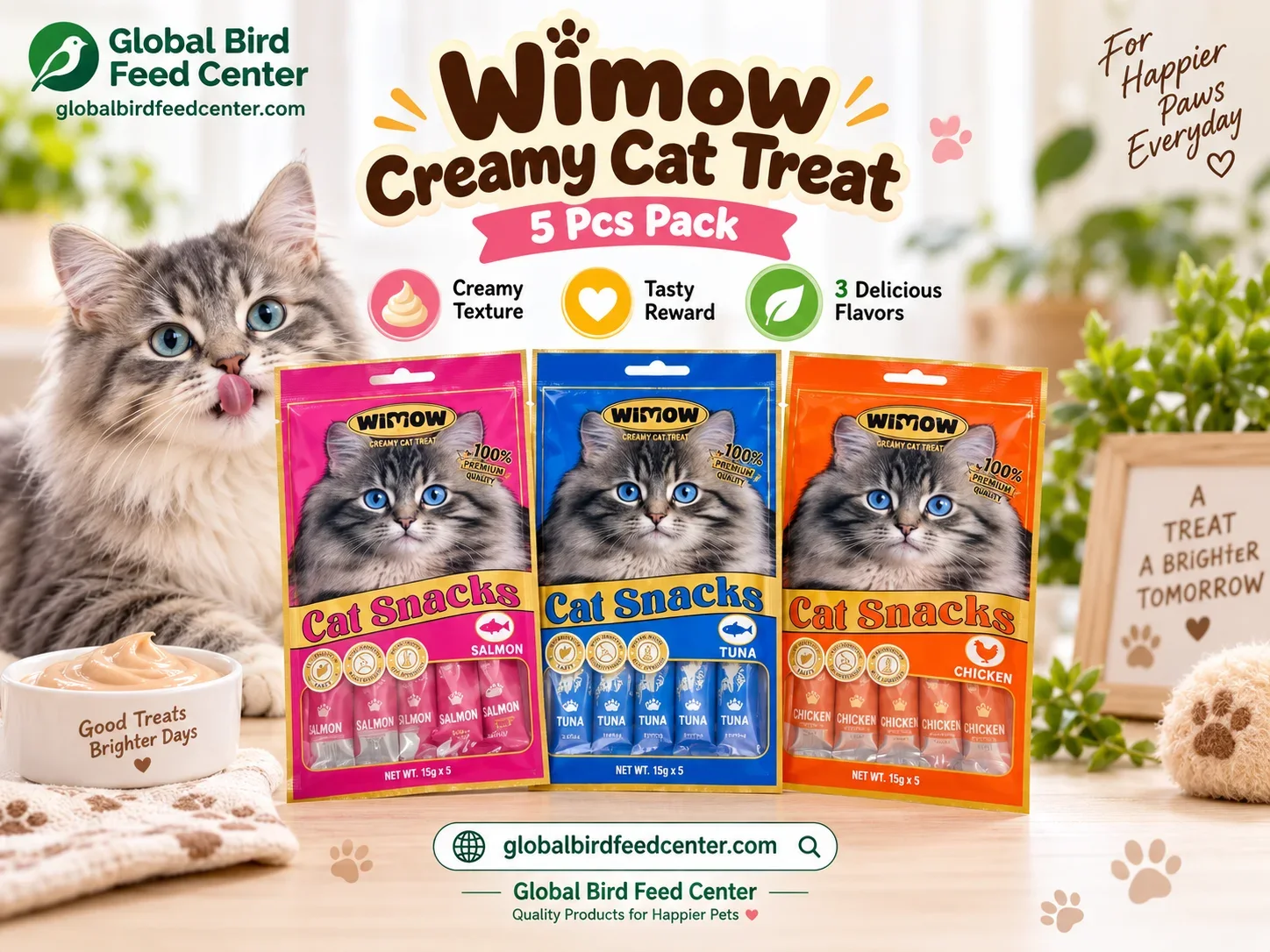 Wimow Creamy Cat Treat 5 Pcs Pack with salmon tuna and chicken flavors