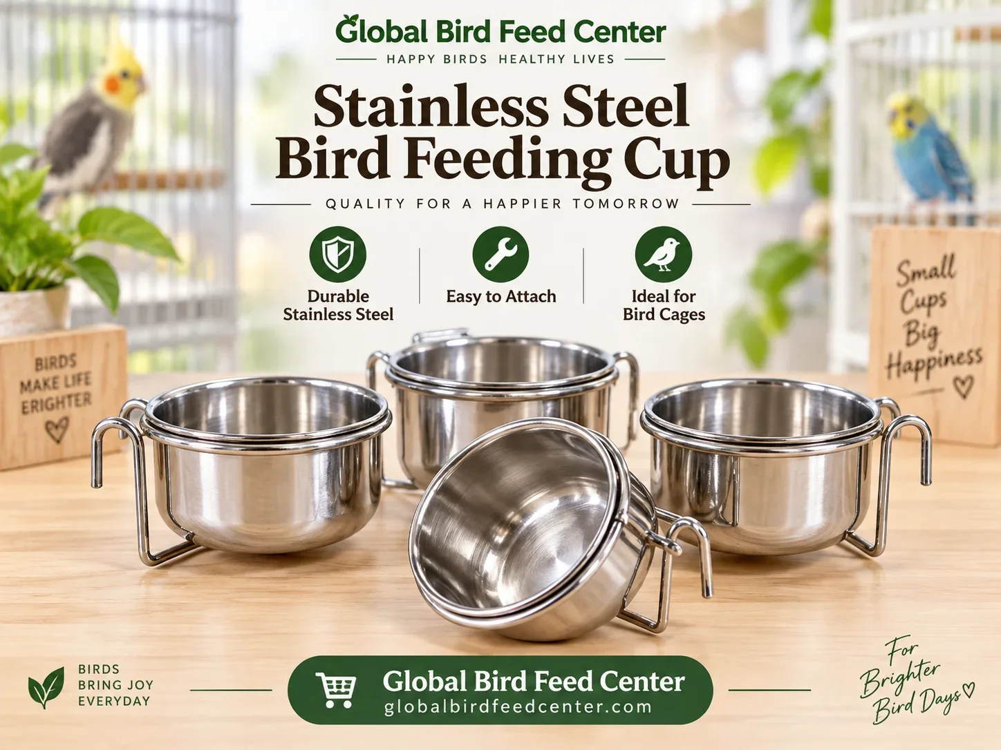 Stainless Steel Bird Feeding Cup