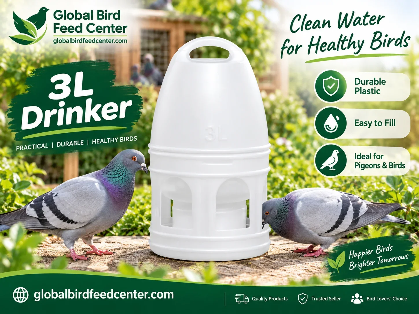 3L Plastic Bird Drinker for pigeons and birds